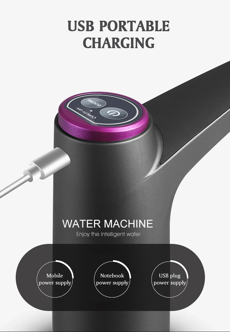 Pompe à eau électrique sans fil, pompe à eau intelligente pressurisée, eau supporter fiée, distributeur d'eau automatique, type baril simple