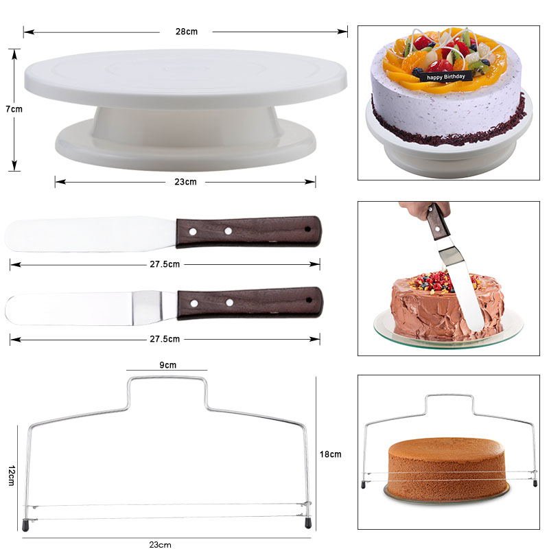 Kit de plateau tournant pour pâtisserie 62 pièces fournitures de décoration de gâteaux outils de cuisson accessoires support rotatif Kit de spatules buses de crème,ustensiles de cuisson, sac à Fondant,pour gâteaux