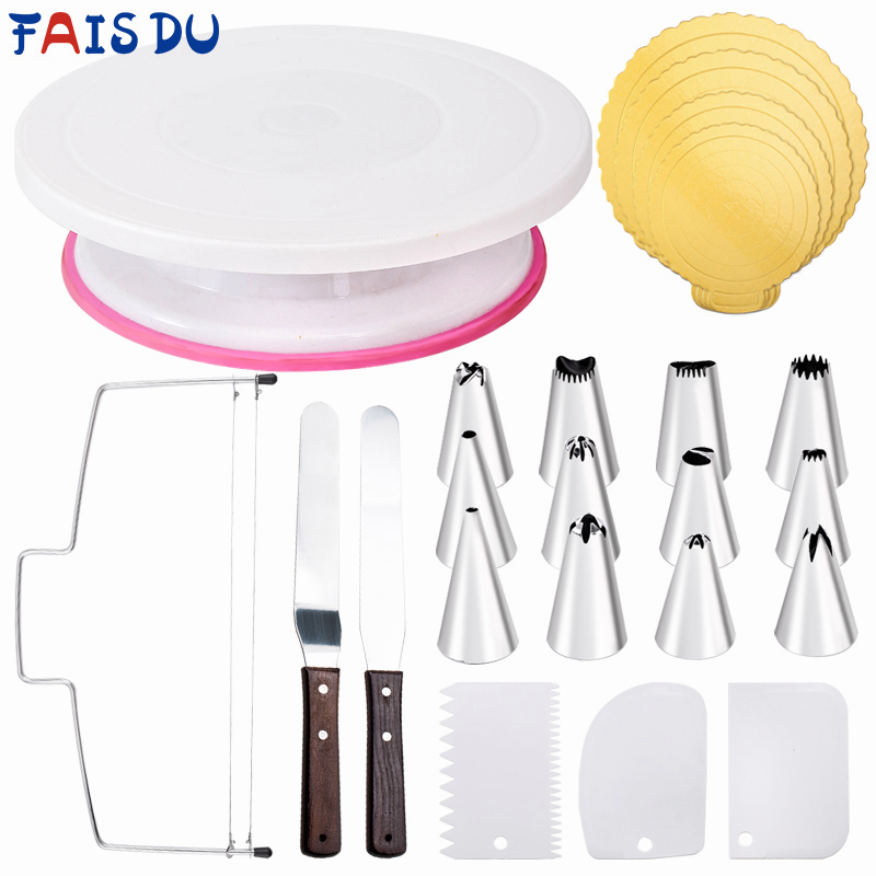 FAIS DU-Kit d'outils rotatifs pour décorations de gâteaux, grattoirs à crème, support à gâteau, accessoires de cuisson de cuisine, coloré