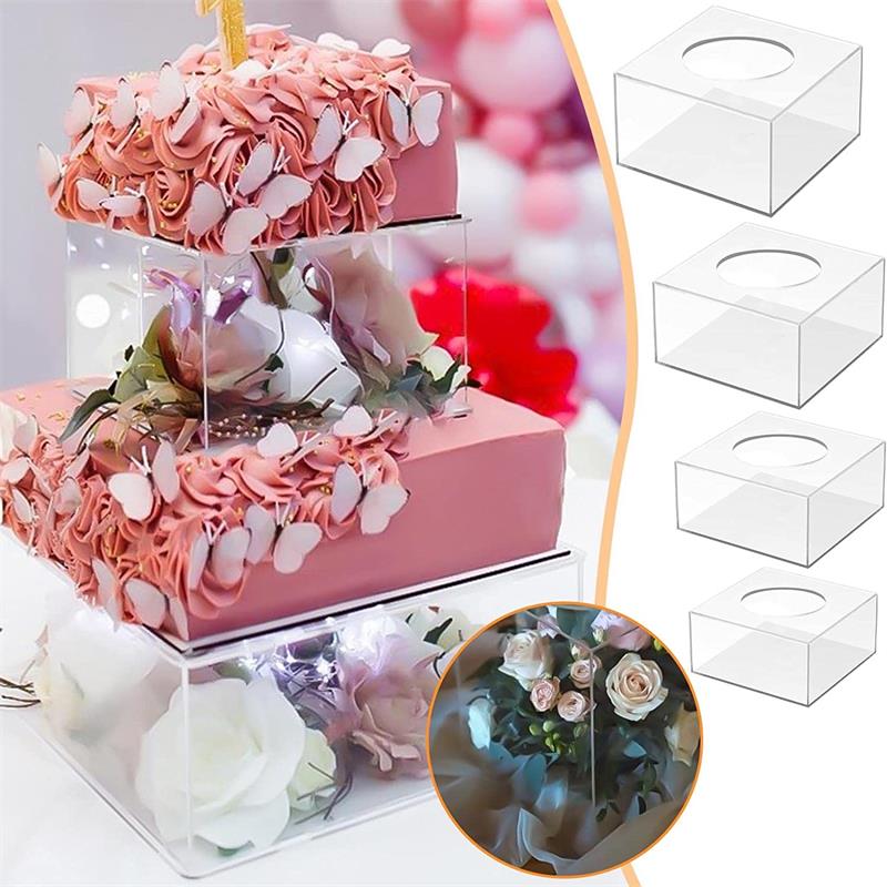 Panneau d'affichage de gâteau rechargeable en acrylique, cylindre Transparent en acrylique peut être rempli de gâteau pour tenir le thème de la fête, décoration de bricolage