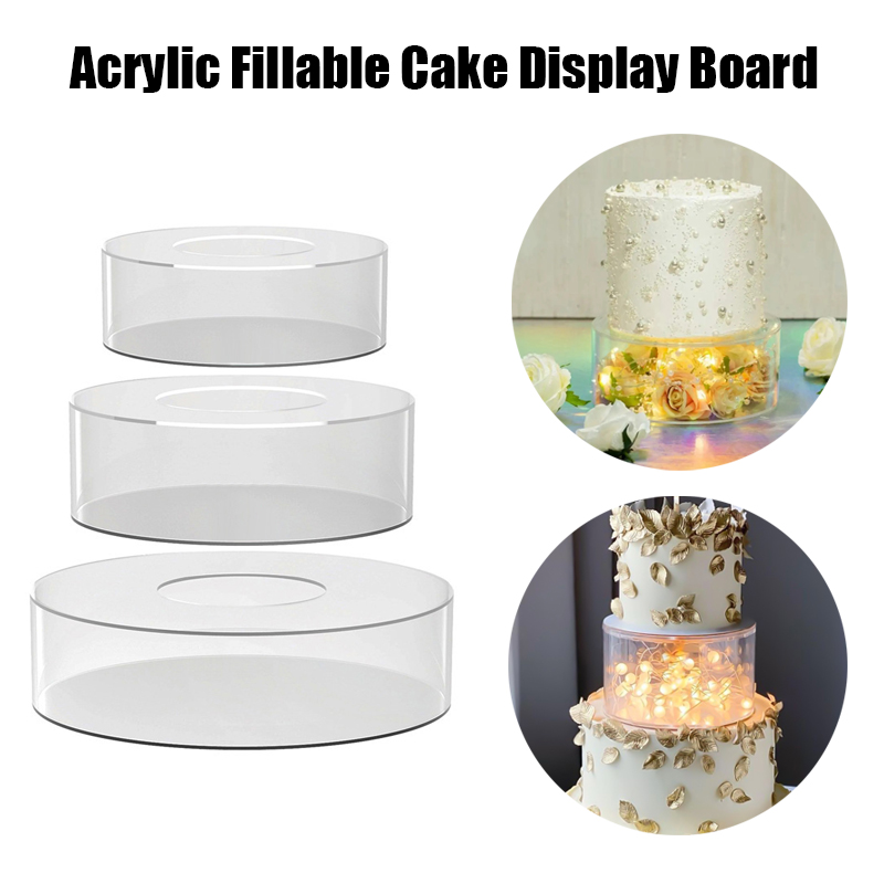 Panneau d'affichage de gâteau rechargeable en acrylique, cylindre Transparent en acrylique peut être rempli de gâteau pour tenir le thème de la fête, décoration de bricolage