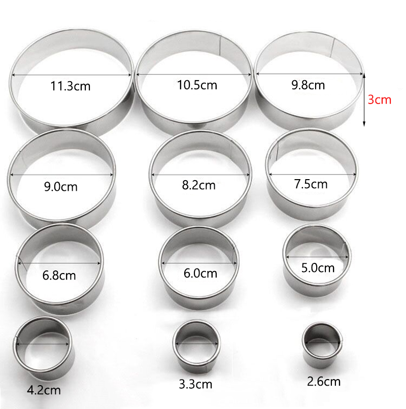 Ensemble de 12 moules à biscuits et donuts en acier inoxydable 304, ensemble de moules à biscuits et à donuts pour pâtisserie ronde, ensemble d'anneaux, outils de cuisson