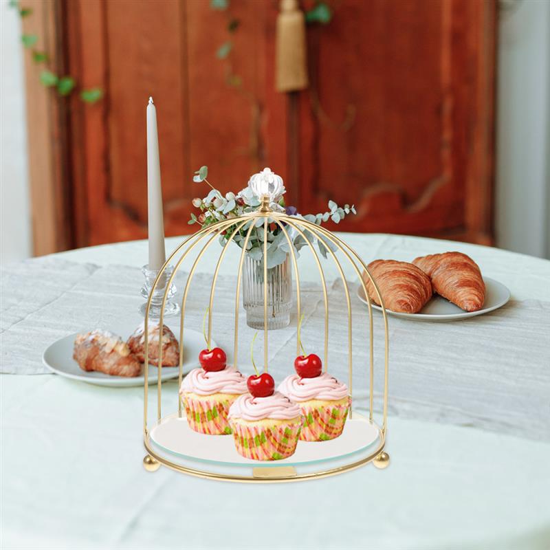 Plateau d'exposition pour gâteaux cupcakes, plateau à Dessert Cage de mariage oiseau doré support de service, organisateur de tour pâtisserie Table Cage à oiseaux en métal