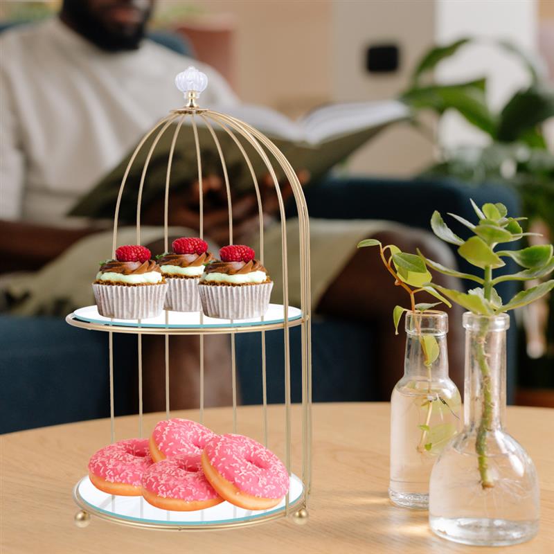 Plateau d'exposition pour gâteaux cupcakes, plateau à Dessert Cage de mariage oiseau doré support de service, organisateur de tour pâtisserie Table Cage à oiseaux en métal