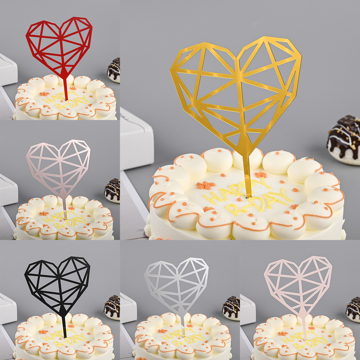 Toppers de gâteau en acrylique, miroir, couronne, ange, cœur, joyeux anniversaire, outils de décoration, articles promotionnels, 10 pièces/sac