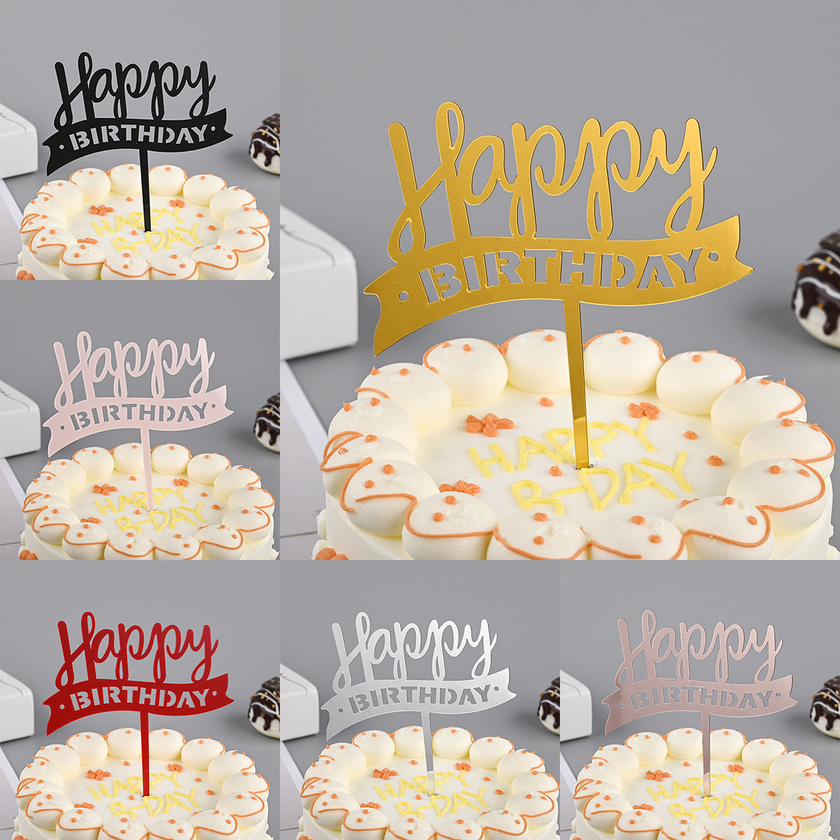 Toppers de gâteau en acrylique, miroir, couronne, ange, cœur, joyeux anniversaire, outils de décoration, articles promotionnels, 10 pièces/sac