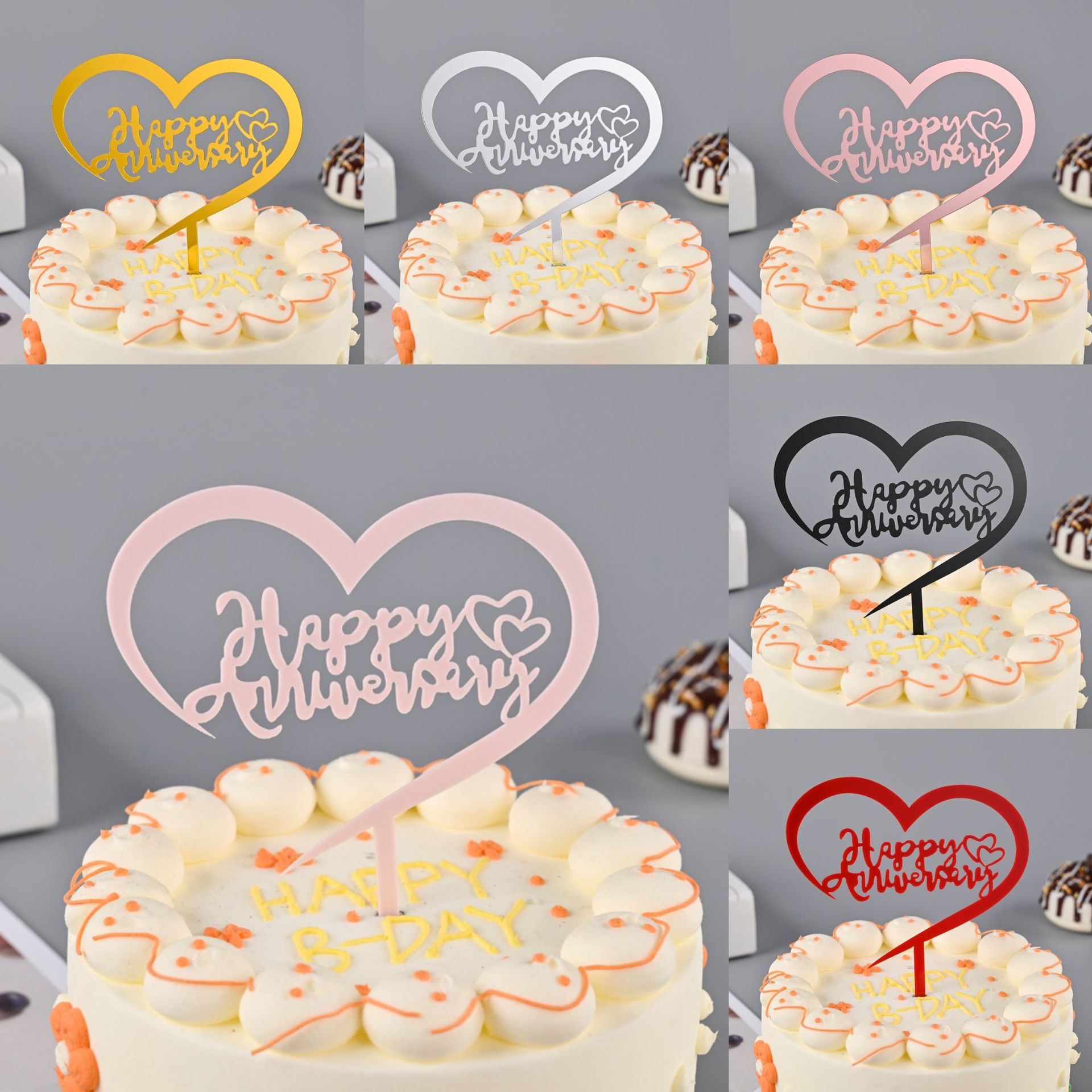 Toppers de gâteau en acrylique, miroir, couronne, ange, cœur, joyeux anniversaire, outils de décoration, articles promotionnels, 10 pièces/sac