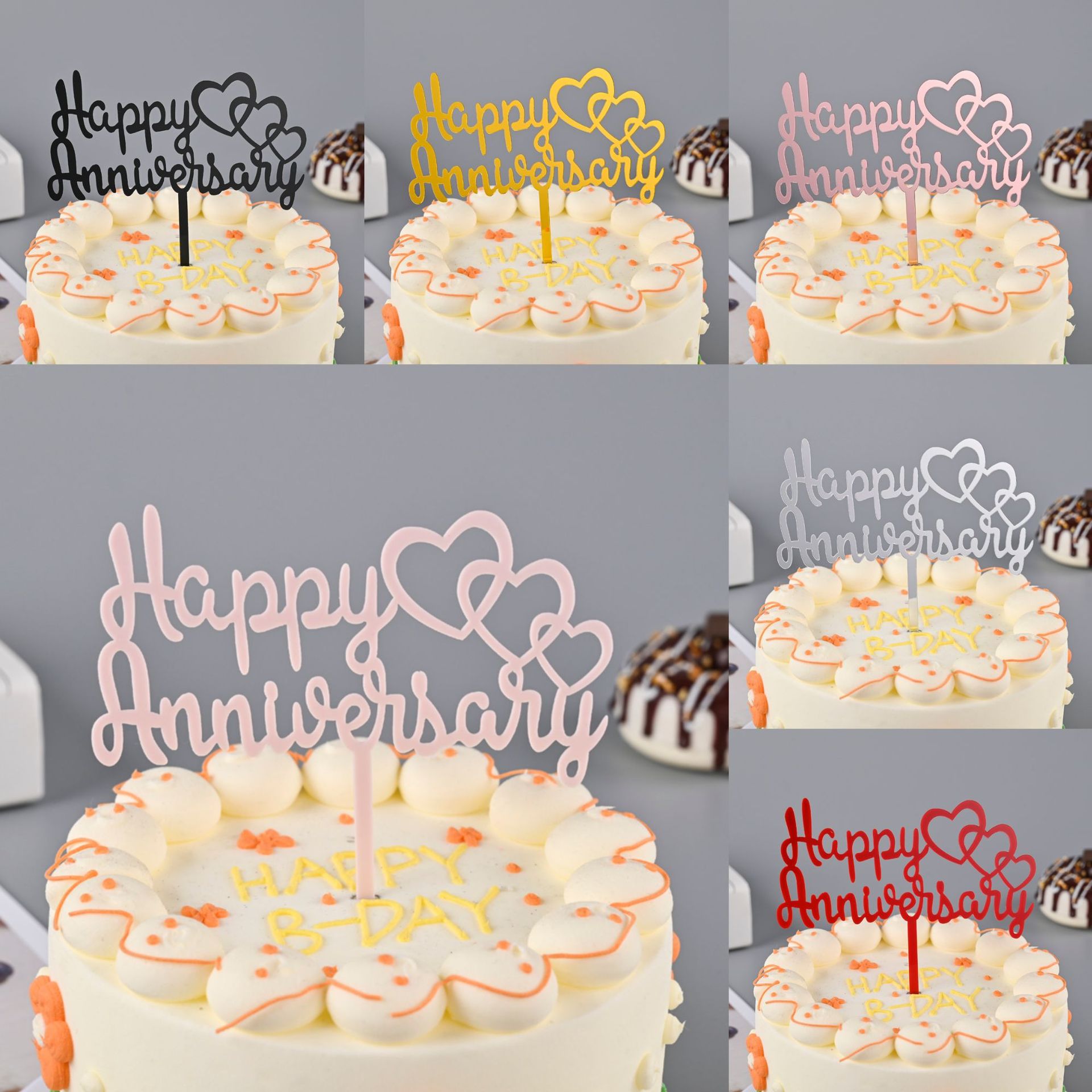 Toppers de gâteau en acrylique, miroir, couronne, ange, cœur, joyeux anniversaire, outils de décoration, articles promotionnels, 10 pièces/sac