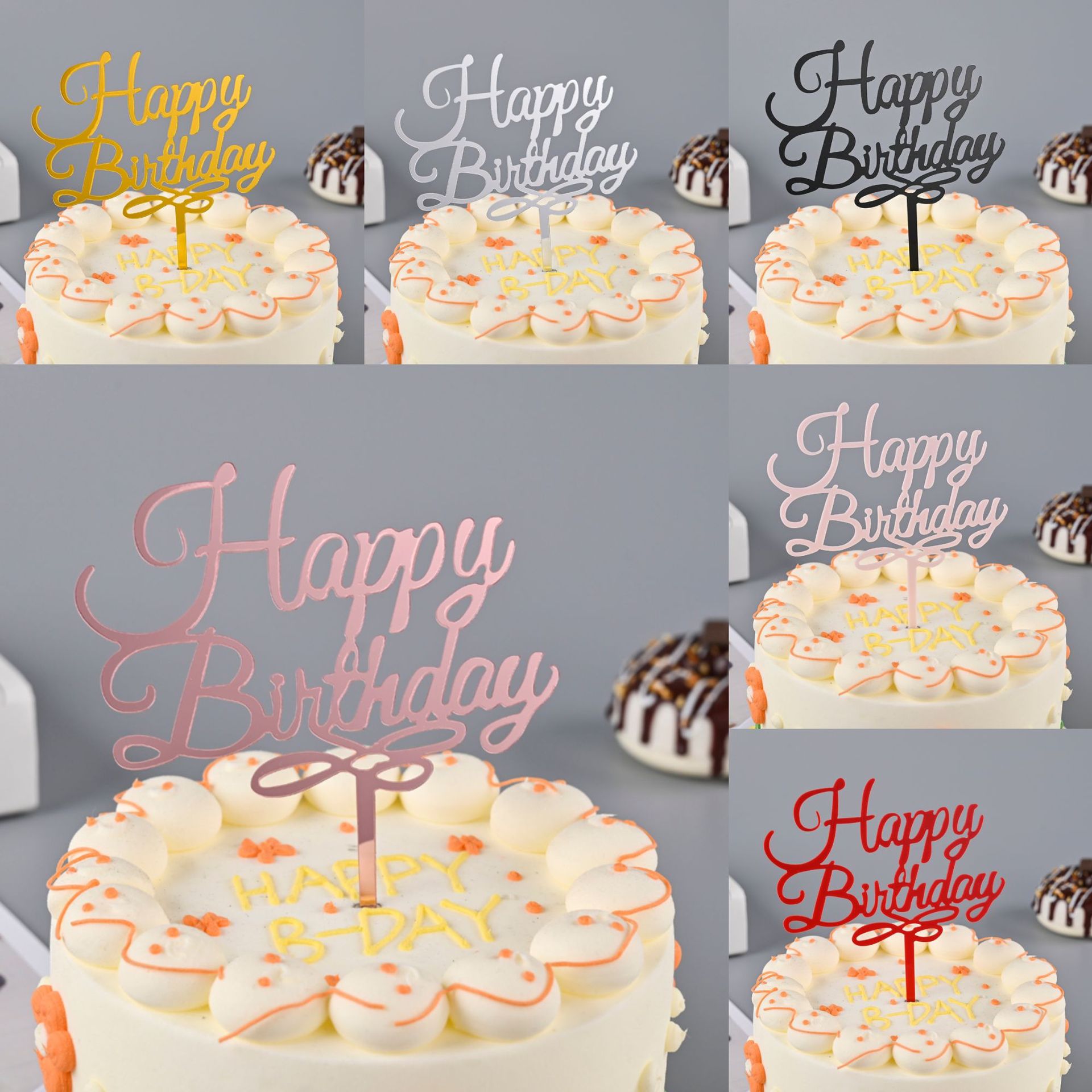 Toppers de gâteau en acrylique, miroir, couronne, ange, cœur, joyeux anniversaire, outils de décoration, articles promotionnels, 10 pièces/sac