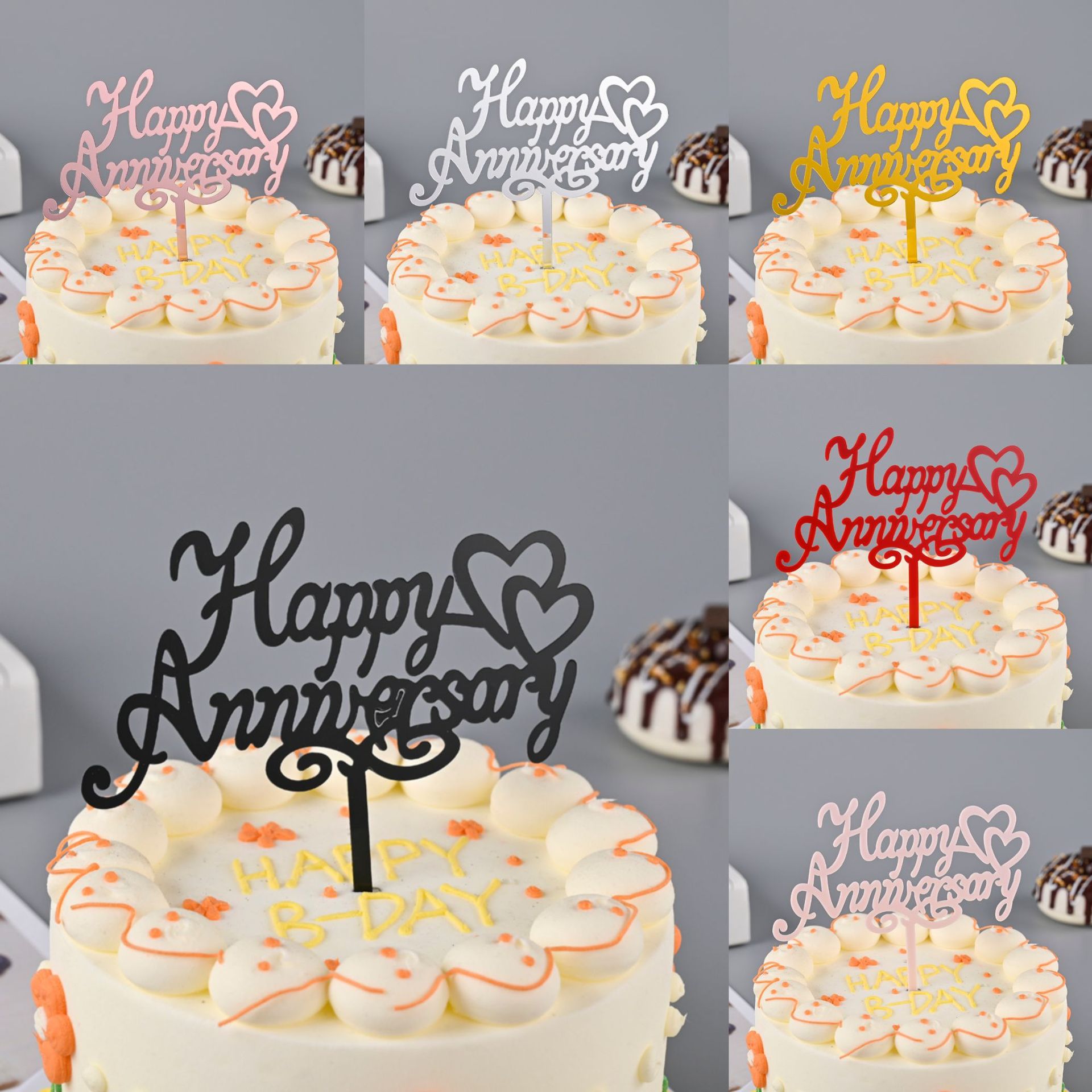 Toppers de gâteau en acrylique, miroir, couronne, ange, cœur, joyeux anniversaire, outils de décoration, articles promotionnels, 10 pièces/sac