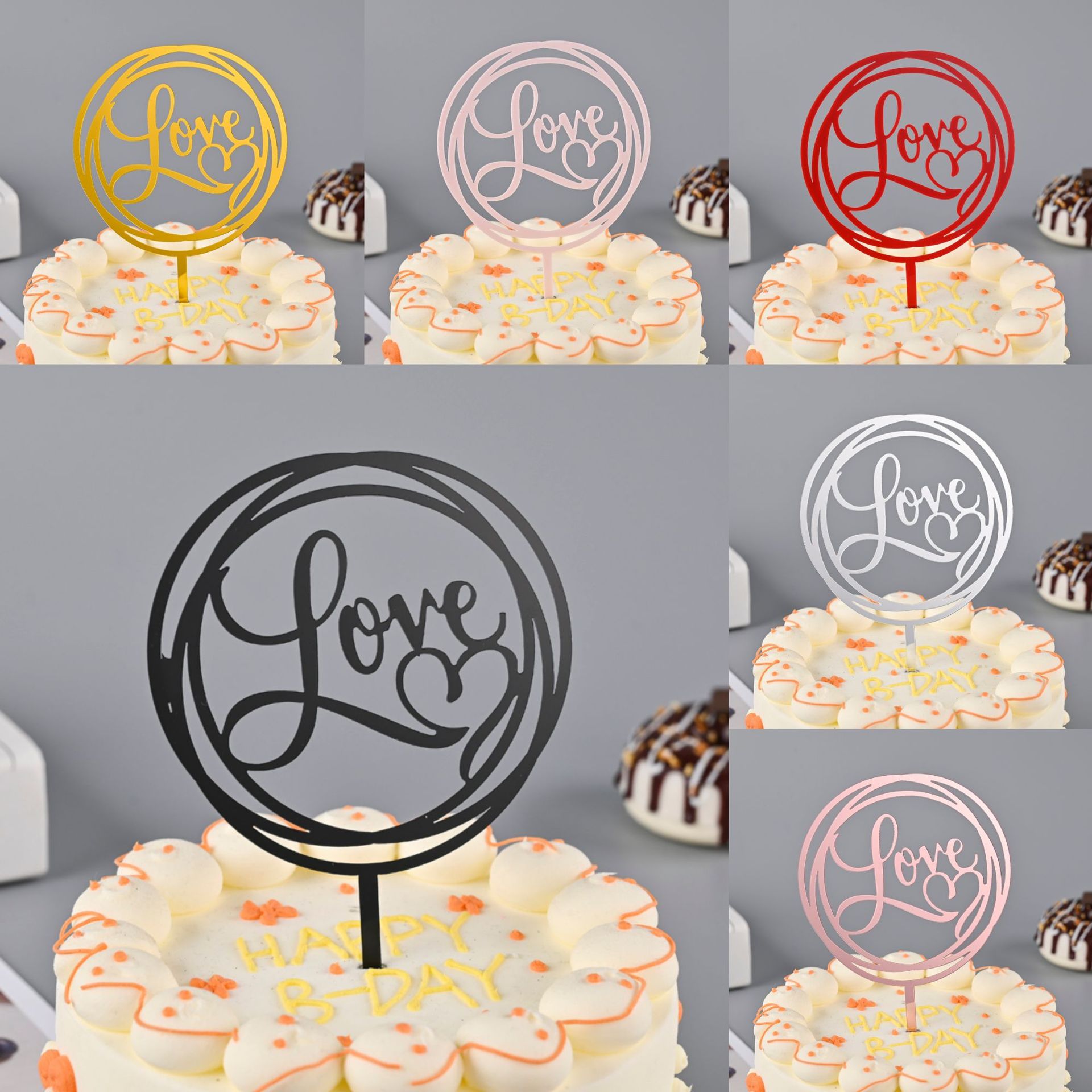 Toppers de gâteau en acrylique, miroir, couronne, ange, cœur, joyeux anniversaire, outils de décoration, articles promotionnels, 10 pièces/sac