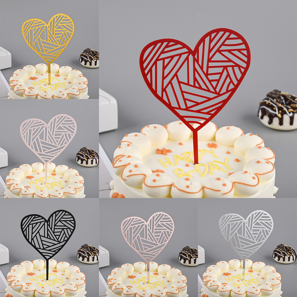 Toppers de gâteau en acrylique, miroir, couronne, ange, cœur, joyeux anniversaire, outils de décoration, articles promotionnels, 10 pièces/sac