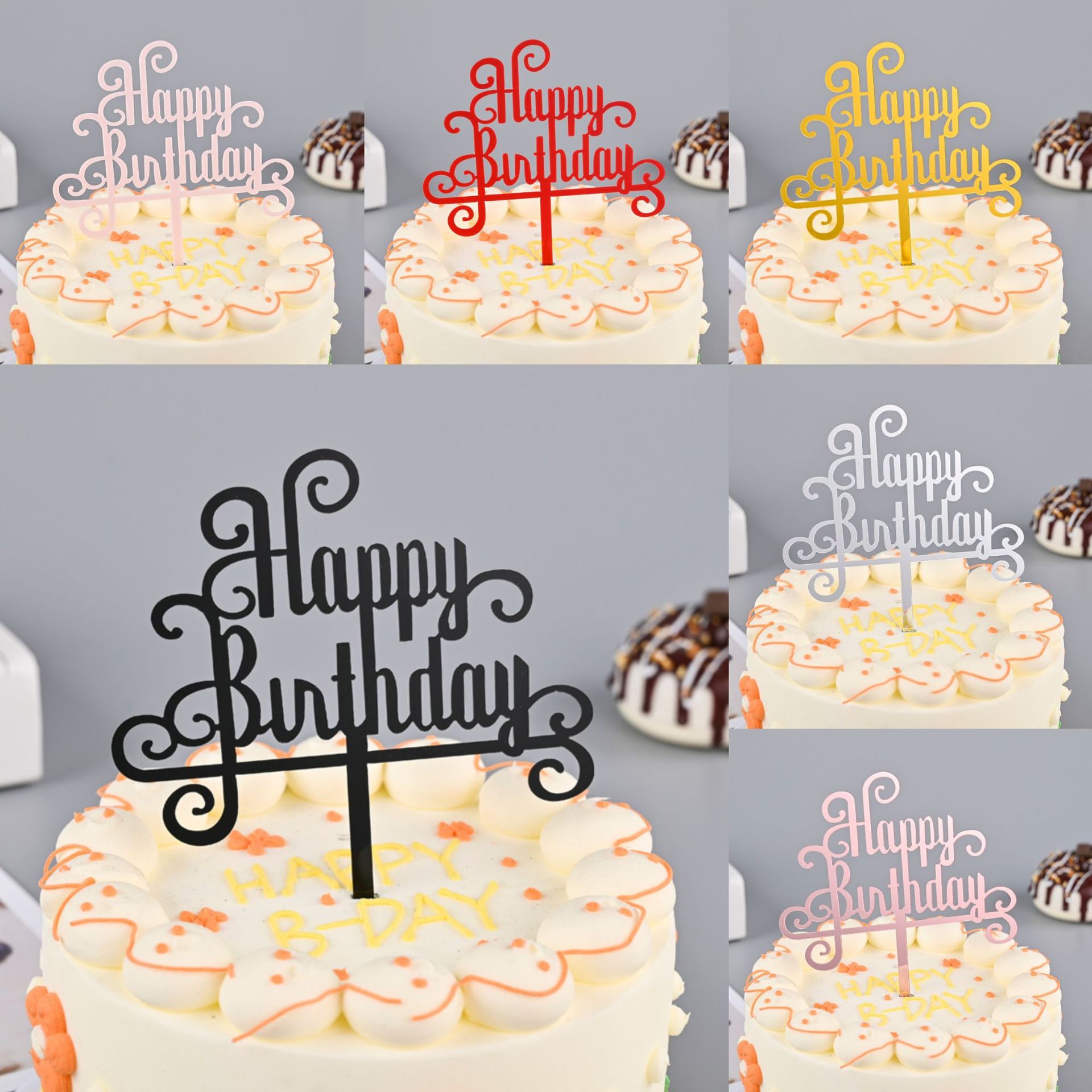 Toppers de gâteau en acrylique, miroir, couronne, ange, cœur, joyeux anniversaire, outils de décoration, articles promotionnels, 10 pièces/sac