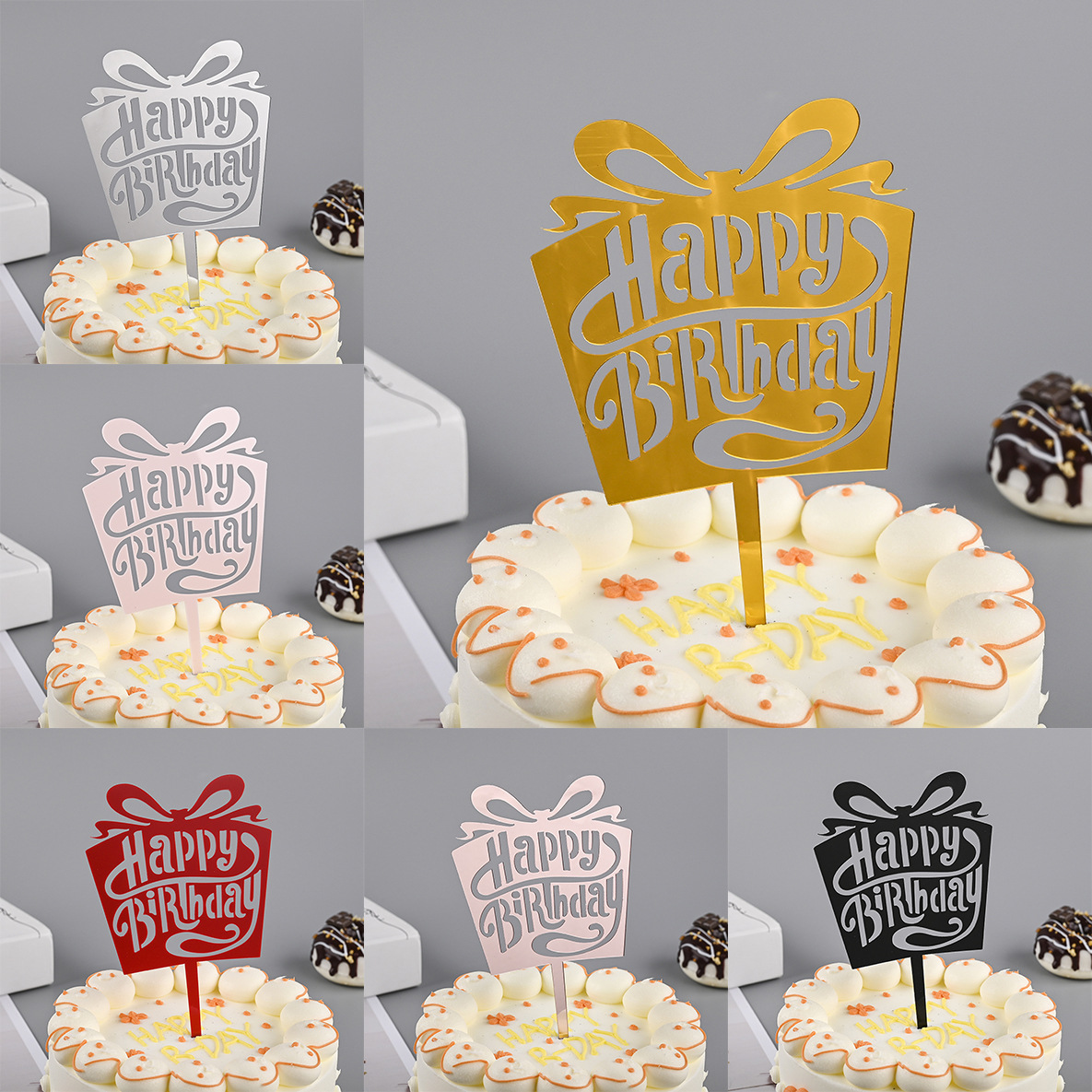 Toppers de gâteau en acrylique, miroir, couronne, ange, cœur, joyeux anniversaire, outils de décoration, articles promotionnels, 10 pièces/sac