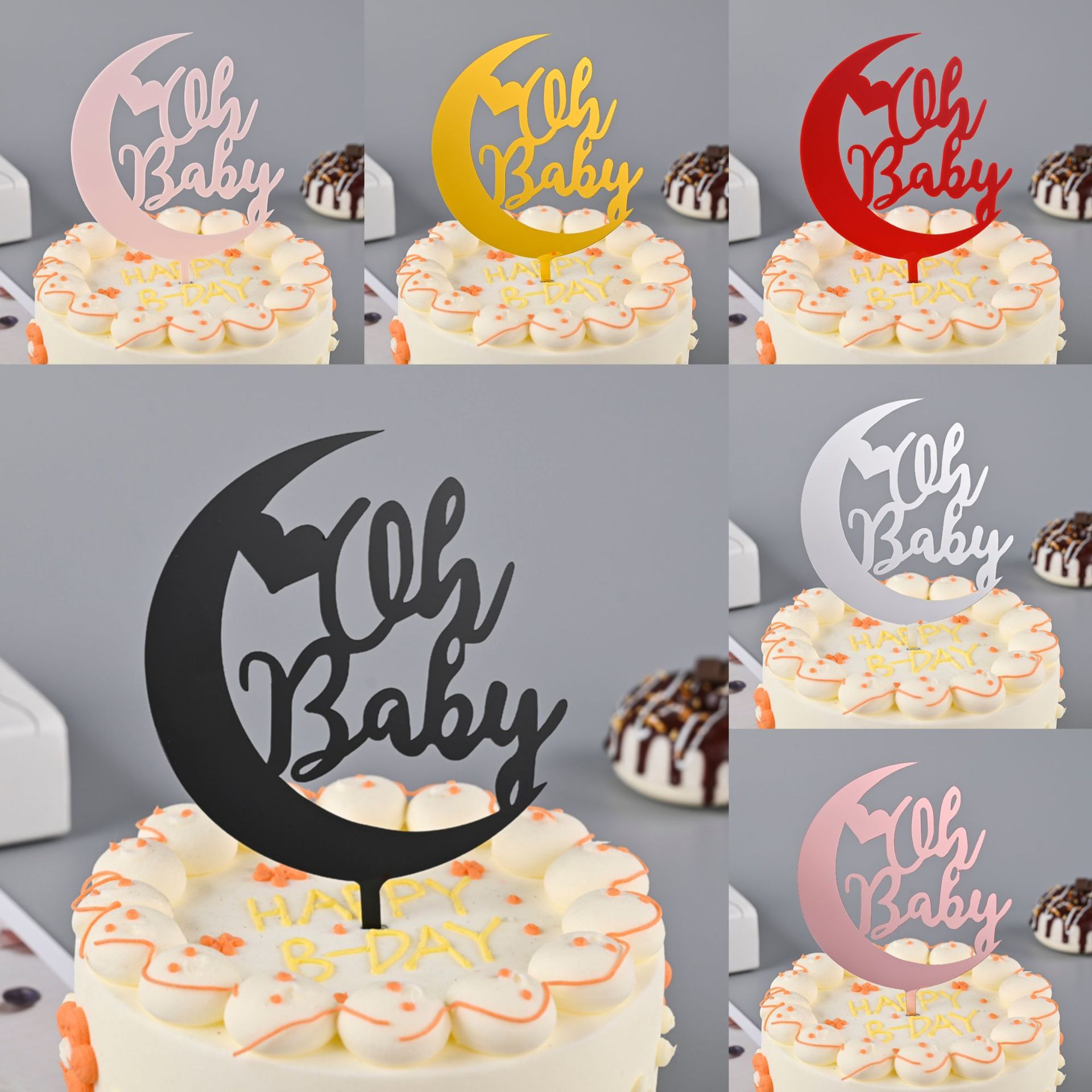 Toppers de gâteau en acrylique, miroir, couronne, ange, cœur, joyeux anniversaire, outils de décoration, articles promotionnels, 10 pièces/sac