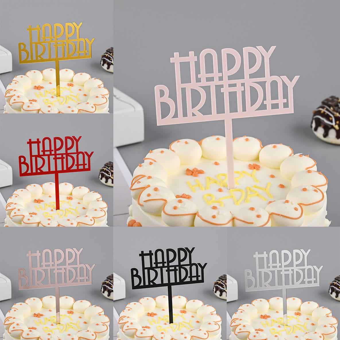 Toppers de gâteau en acrylique, miroir, couronne, ange, cœur, joyeux anniversaire, outils de décoration, articles promotionnels, 10 pièces/sac