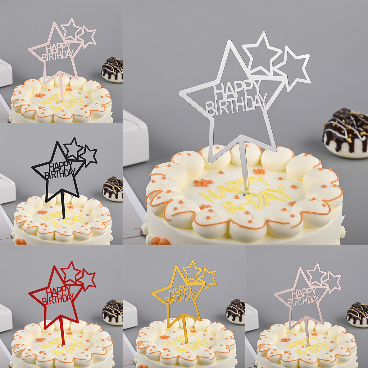 Toppers de gâteau en acrylique, miroir, couronne, ange, cœur, joyeux anniversaire, outils de décoration, articles promotionnels, 10 pièces/sac