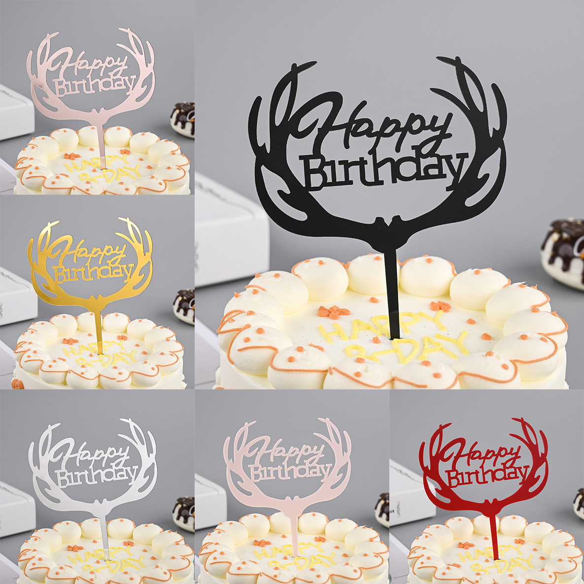 Toppers de gâteau en acrylique, miroir, couronne, ange, cœur, joyeux anniversaire, outils de décoration, articles promotionnels, 10 pièces/sac