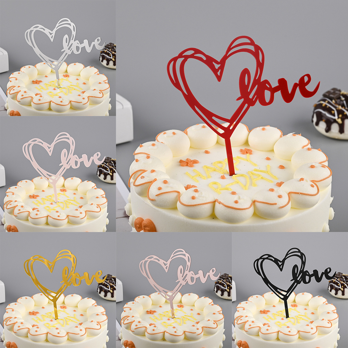 Toppers de gâteau en acrylique, miroir, couronne, ange, cœur, joyeux anniversaire, outils de décoration, articles promotionnels, 10 pièces/sac