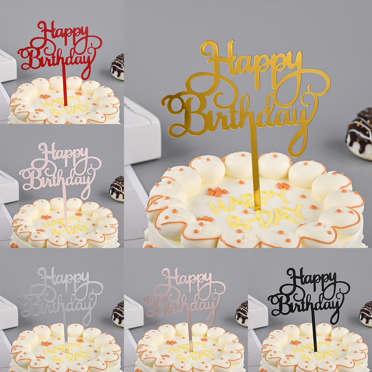 Toppers de gâteau en acrylique, miroir, couronne, ange, cœur, joyeux anniversaire, outils de décoration, articles promotionnels, 10 pièces/sac