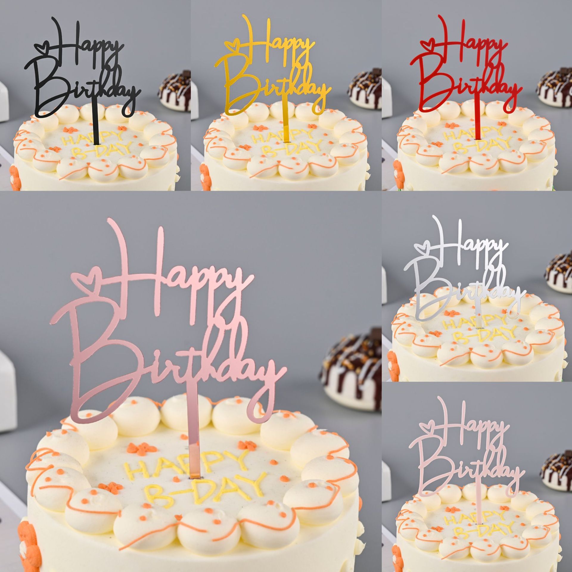 Toppers de gâteau en acrylique, miroir, couronne, ange, cœur, joyeux anniversaire, outils de décoration, articles promotionnels, 10 pièces/sac