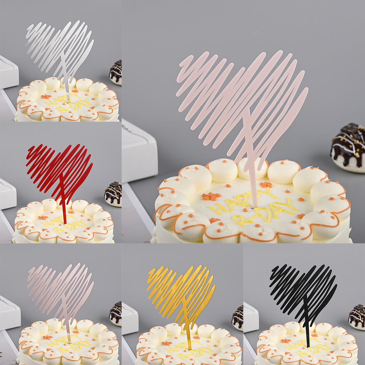 Toppers de gâteau en acrylique, miroir, couronne, ange, cœur, joyeux anniversaire, outils de décoration, articles promotionnels, 10 pièces/sac