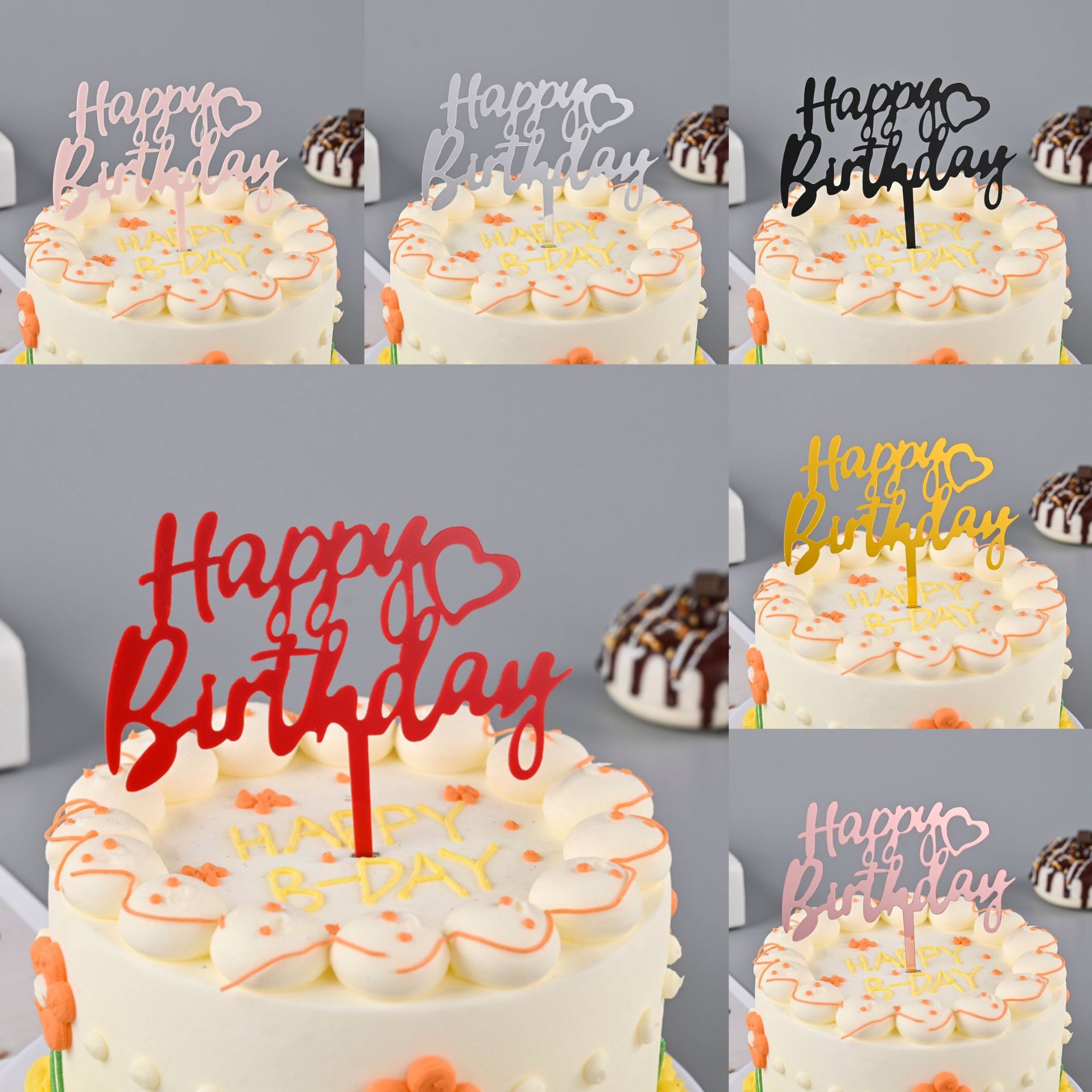 Toppers de gâteau en acrylique, miroir, couronne, ange, cœur, joyeux anniversaire, outils de décoration, articles promotionnels, 10 pièces/sac