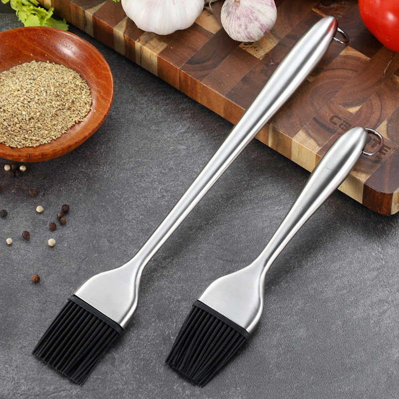 Brosse à huile de cuisine en silicone avec manche en acier inoxydable, ustensile de cuisson pour barbecue