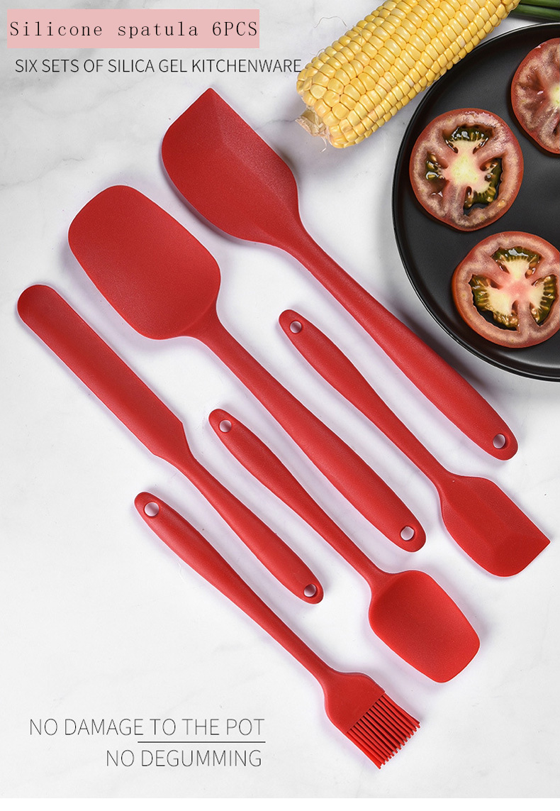 Spatule en silicone pour la cuisson, spatule à degré de chaleur, spatule pour la cuisson, outil Assad, outils de décoration de gâteaux, ensembles iss de cuisine, 6 pièces