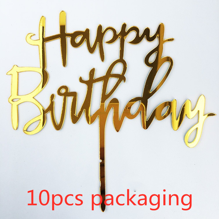 Toppers de gâteau en acrylique noir et or, 10 pièces/paquet, décor de fête d'anniversaire pour enfants, outils de fournitures de réception-cadeau pour bébé