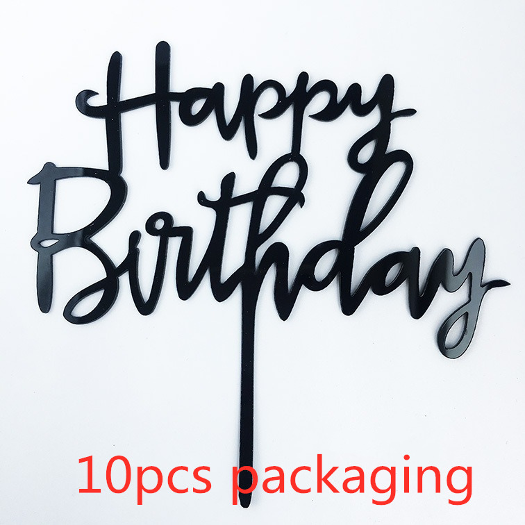 Toppers de gâteau en acrylique noir et or, 10 pièces/paquet, décor de fête d'anniversaire pour enfants, outils de fournitures de réception-cadeau pour bébé