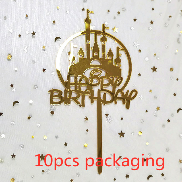 Toppers de gâteau en acrylique noir et or, 10 pièces/paquet, décor de fête d'anniversaire pour enfants, outils de fournitures de réception-cadeau pour bébé