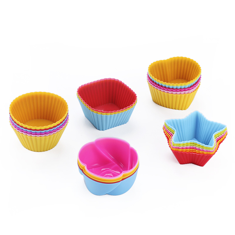 Moules à muffins et cupcakes ronds en silicone, fournitures de cuisine pour la maison, outils de décoration de gâteaux, lot de 12 pièces