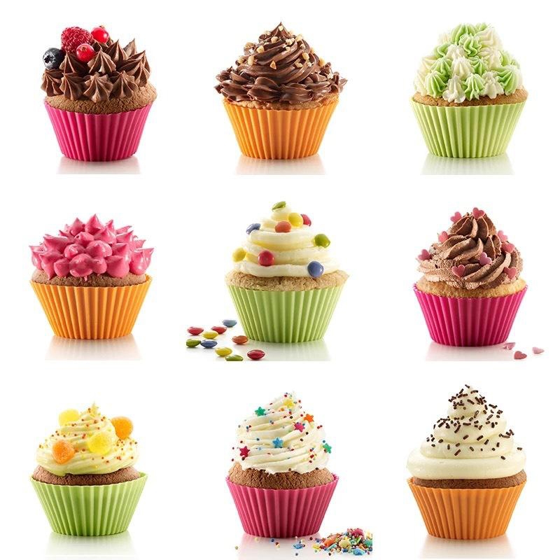 Moules à muffins et cupcakes ronds en silicone, fournitures de cuisine pour la maison, outils de décoration de gâteaux, lot de 12 pièces