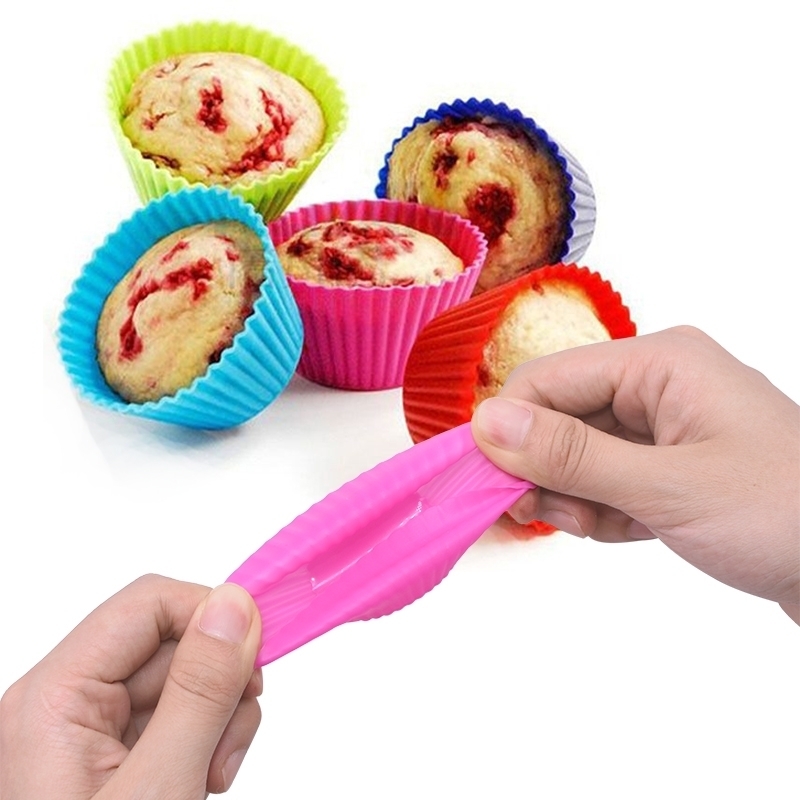 Moules à muffins et cupcakes ronds en silicone, fournitures de cuisine pour la maison, outils de décoration de gâteaux, lot de 12 pièces