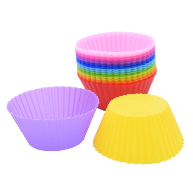 Moules à muffins et cupcakes ronds en silicone, fournitures de cuisine pour la maison, outils de décoration de gâteaux, lot de 12 pièces