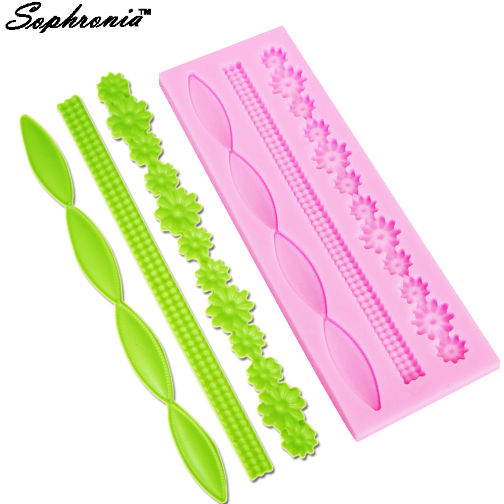 Sophonia – moule à sucre en Silicone, collier de perles longues, dentelle de fleurs, Fondant, outils de décoration pour chocolat, 5.2x15.3x0.6cm, M308