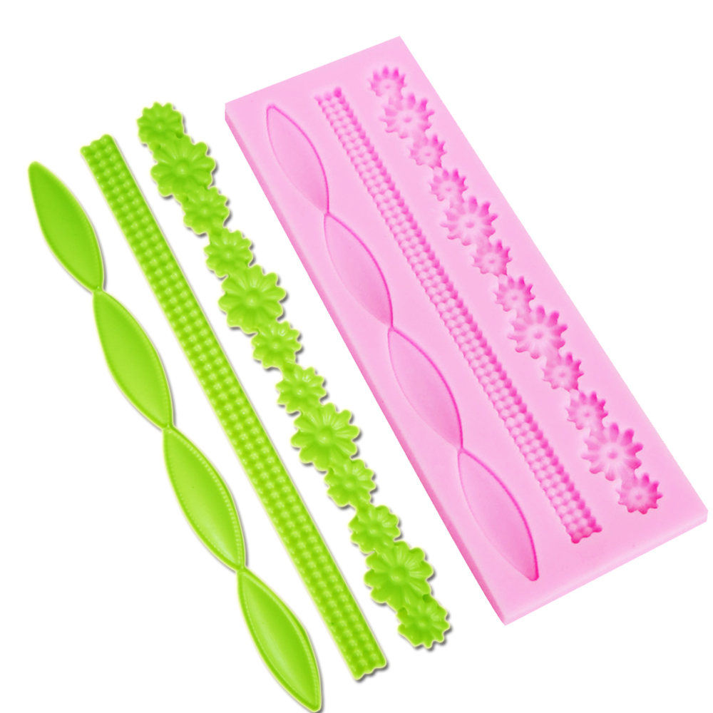 Sophonia – moule à sucre en Silicone, collier de perles longues, dentelle de fleurs, Fondant, outils de décoration pour chocolat, 5.2x15.3x0.6cm, M308